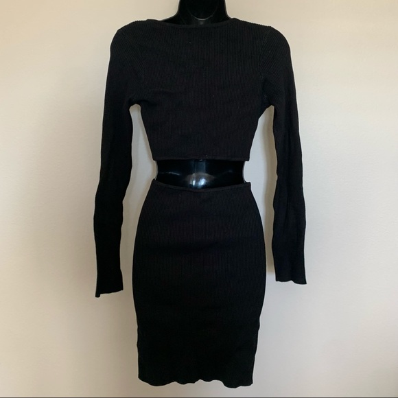 Princess Polly Lucia Black Ribbed Long Sleeve V Neck O Ring Cutout Mini Dress - Picture 8 of 12